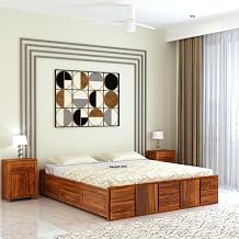 Ganpati Arts Solid Sheesham Wood Scott King Size Bed with Box Storage Without Headboard Wooden Double Bed Cot Palang Furniture for Bedroom Living Room Home (Natural Finish)