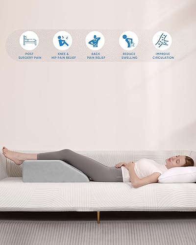 Miniatura 3 de Almohada de elevación de piernas, cuña de espuma viscoelástica para hinchazón, circulación, recuperación de cirugía, ciática, almohada de cuña