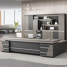 L-Shaped Office Table for CEO Boss Manager with Storage Cabinet, Modern Large Executive Office Desk with File Drawers Workstations Business Furniture for Home Office