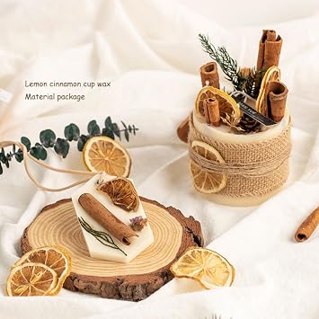 SimpleVibesXinPuwei DIY Lemon Cinnamon Pillar Wax Material Kit - Festive Handmade Activity Scented Wax Crafting Set (A)