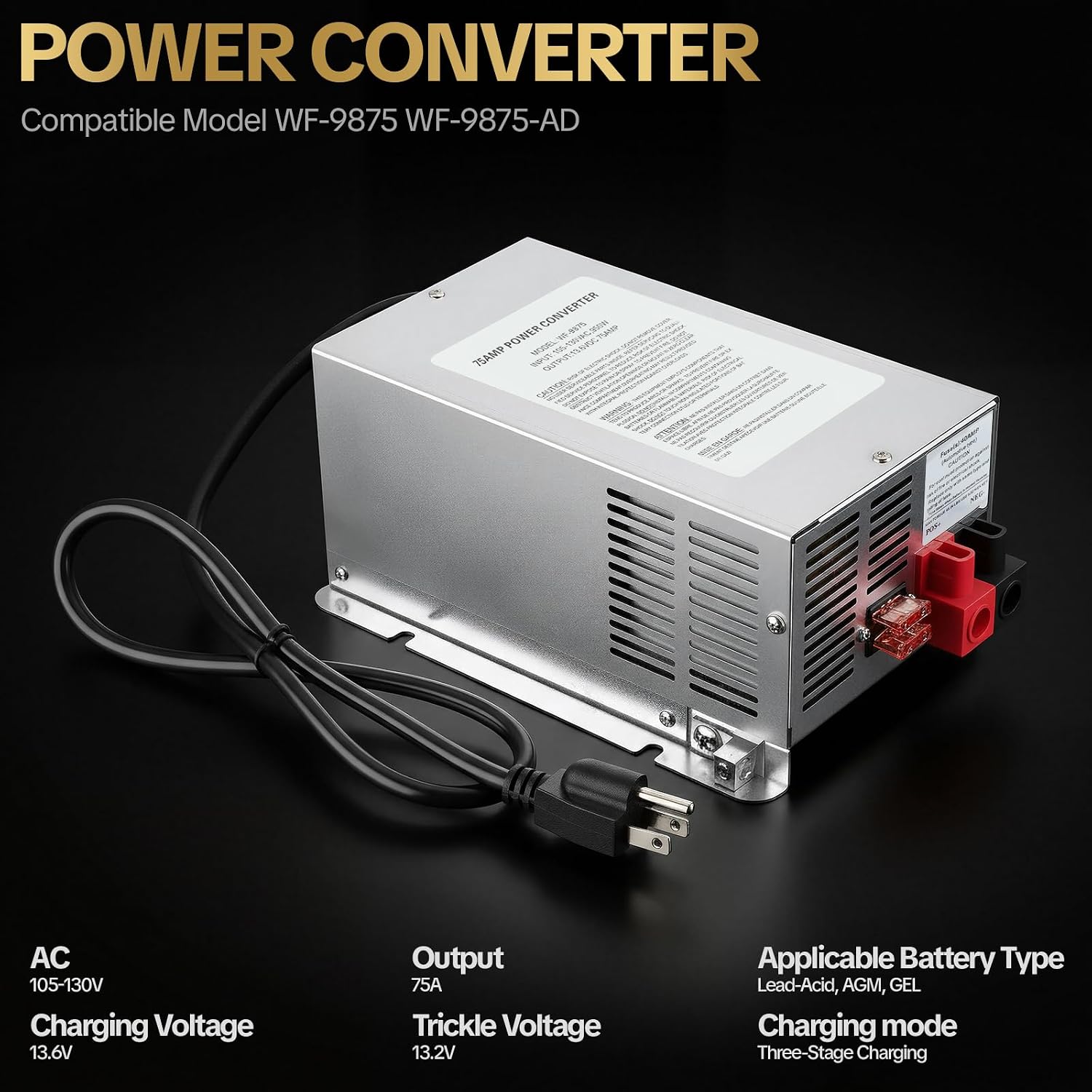 WF-9875 75 Amp RV Power Converterr, Replace for RV Trailer Camper 9800 Series,Replace OE 9875-MBA, WF-9875-AD-MBA WF-9875AN WF-9875-LIS, Power 1480w, WF-9875-AD