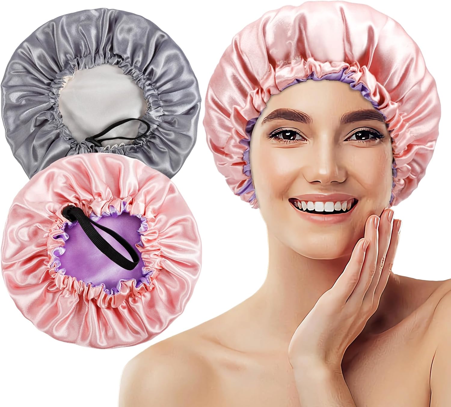 2PCS Kids Satin Bonnet,Silk Sleeping Bonnet,Adjustable Hair Bonnet for Kid,Reversible Double Layer Children Night Cap