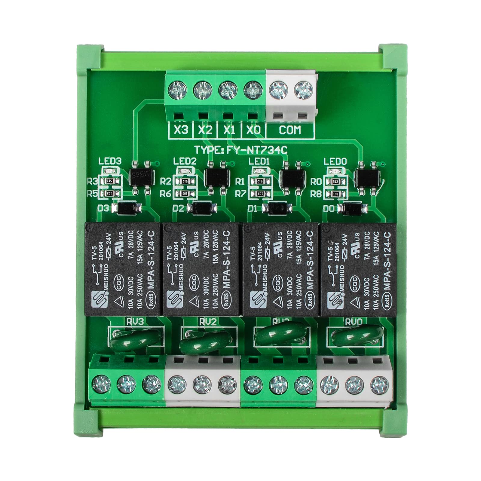 Płyta przekaźnikowa, moduł przekaźnikowy 4-kanałowy, 1 SPDT montaż na szynie DIN 24 V DC/AC, moduł przekaźnika interfejsu (FY-T734C-D24)