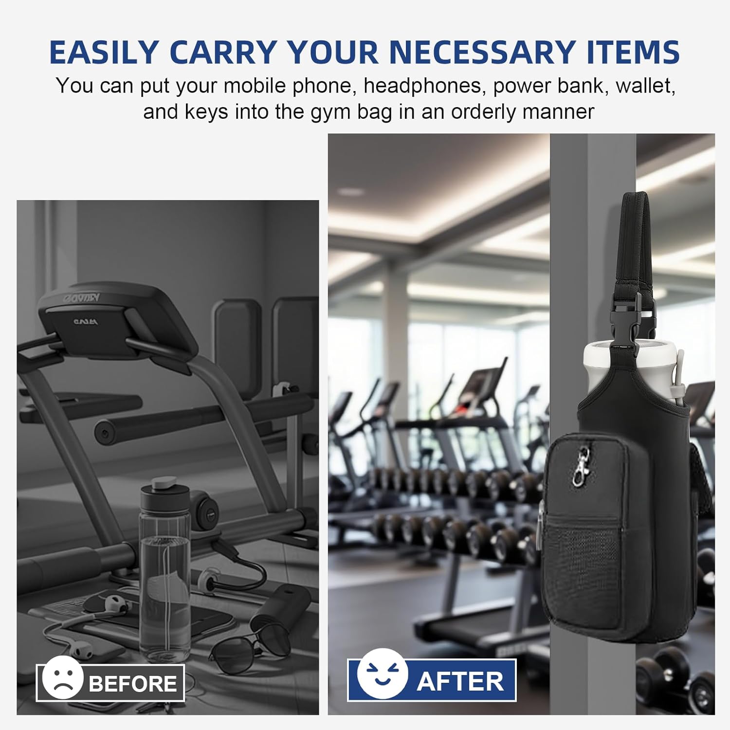 Magnetic Gym Bag - Water Bottle Carrier Holder with Strap & Phone Pockets, Gym Bottle Pouch Sleeve, Water Bottle Sling Pouch, Gyms Accessories for Men and Women（Black） - Image 7