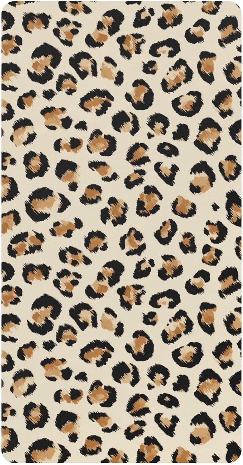 Africa Brown Leopard Prints Crib Sheets Soft Breathable Fitted Cotton Baby Crib Sheets Mattress Cover for Girl Boy, 52" x 28" x 9"