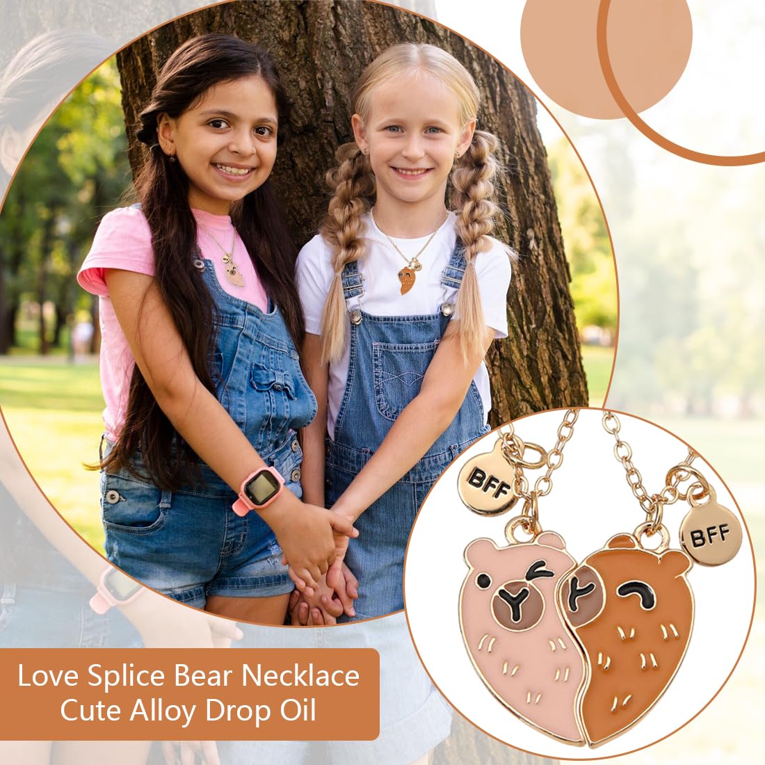 BRTNUP Capybara - Collana dell'amicizia per 2, collana per 2 ragazze, migliore amica, con ciondolo Capybara, regalo per donne, migliore amica, regalo per compleanni e anniversari, One Size, Metallo