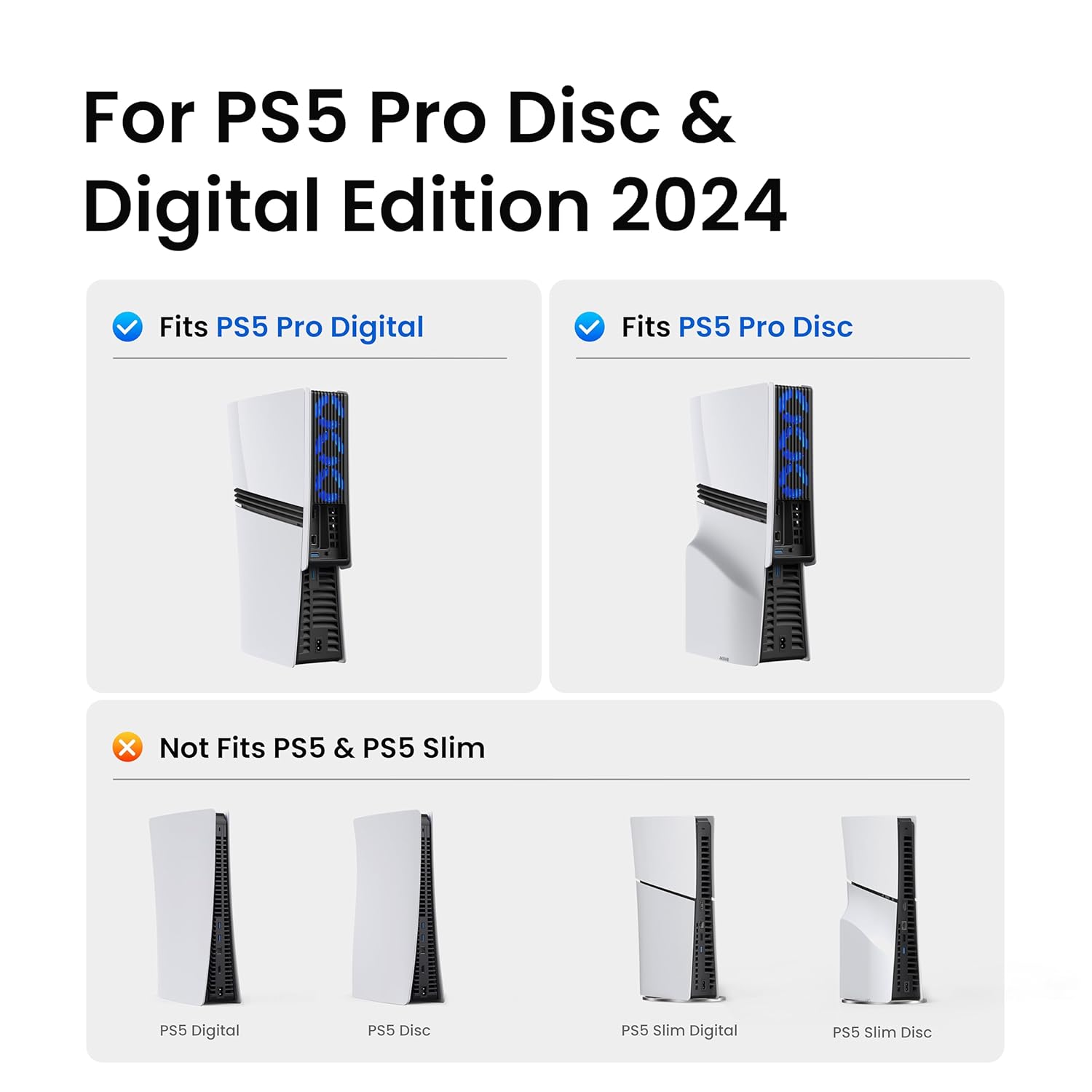 KIWIHOME Cooling Fan for PS5 Pro, Efficient Cooler Fan with Adjustable Speed and Auto On/Off, Quiet Cooling Accessories with USB3.0 Port, LED Light for PS5 Pro Only, Not for PS5/PS5 Slim - Image 2