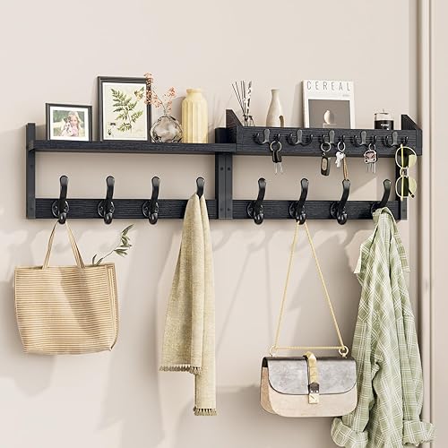 Miniatura 8 de Evermagin Perchero de Pared de 29" con Estante, Perchero y Colgador de Llaves 4 en 1 con 11 Ganchos de Metal, Estante de Entrada Montado en la Pared