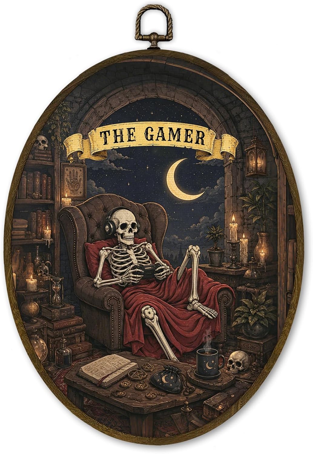 cvjutf Vintage Halloween Skeleton Gamer Wall Art Decor Framed, 8.7x11.3in