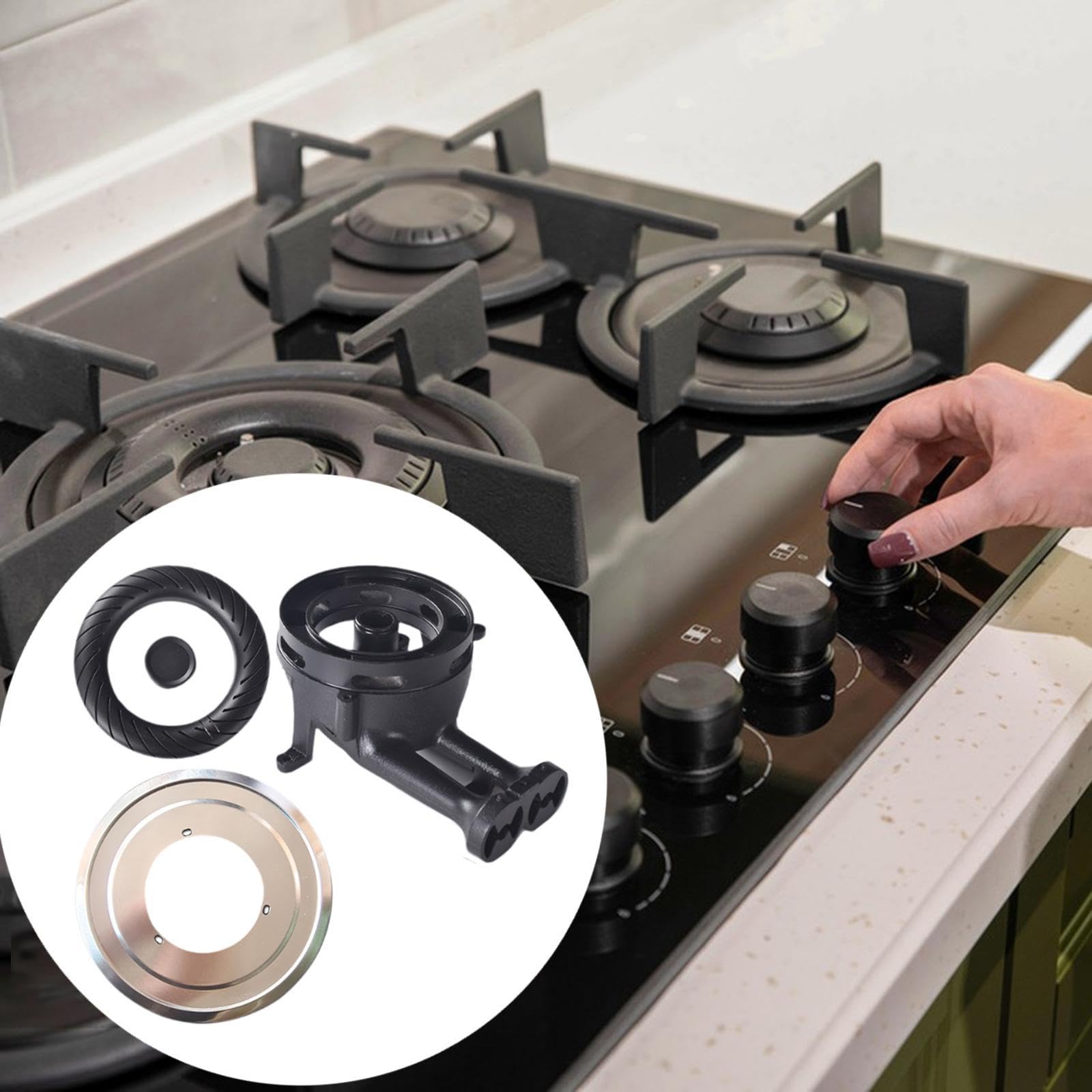 Testa Del Bruciatore a Gas Ricambio per Cucina Componente per Fornello Corona di Sostituzione Parte in Ghisa per Combustione Completa E Pulita Adatta, con I Tappi