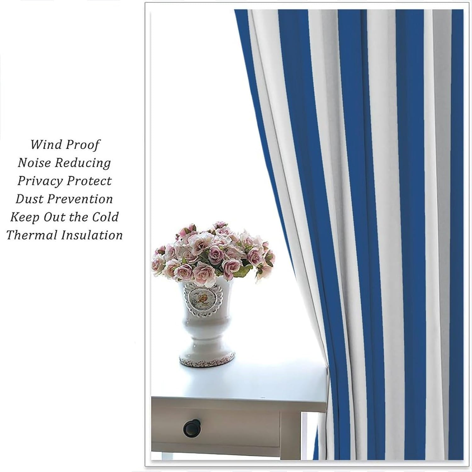 Blue and White Striped Curtains Vertical Stripe Geometric Modern Farmhouse Chic Style Curtain with Rod Pocket for Bedroom Living Room Drapes Window Treatments 2 Panels Set 42" W X 45" L