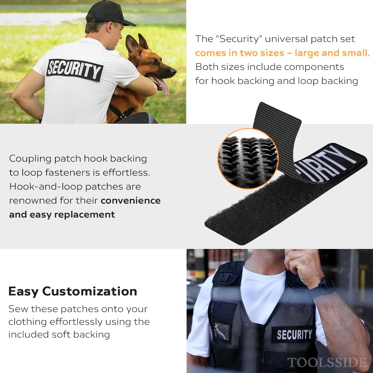 TOOLSSIDE 2 Pack Security Patches Hook and Loop System - Security Patches for Uniforms with Embroidered Letters - One Small and One Large Security Patch - Security Patch for Vest or Jacket 10.75" x 4"