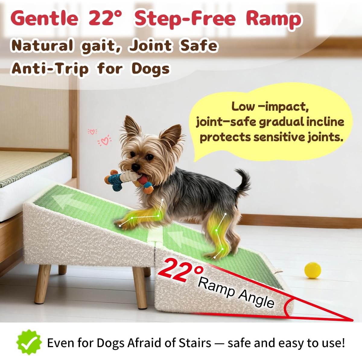 Lumizone Dog Ramp 13" H Beige 2-in-1 Steps for Small Dogs Pet Stairs | Foldable Ottoman for Couch & Bed Non-Slip Wooden Ramp with Gentle Slope to Protect Joints Ideal for Puppies & Senior Dogs