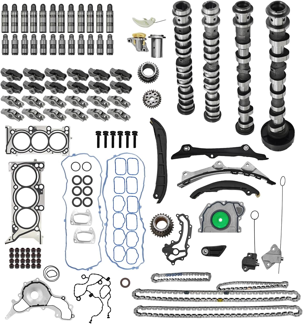 3.6L Engine Camshafts Kit w/Rockers Arm Lifters Timing Chain Kit Gasket Seal Set Replacement for Jeep Wrangler for Dodge Durango for Chrysler Pacifica for Ram ProMaster,16-24 V6 5047913AD 5048029AD