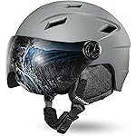 Odoland Ski Helmet with 2-in-1 Visor Goggles, Light Weight Snowboard Helmet for Men Women, Snow Sport Helmets for Skiing, Skating, Snowboarding,Dark Gray,L