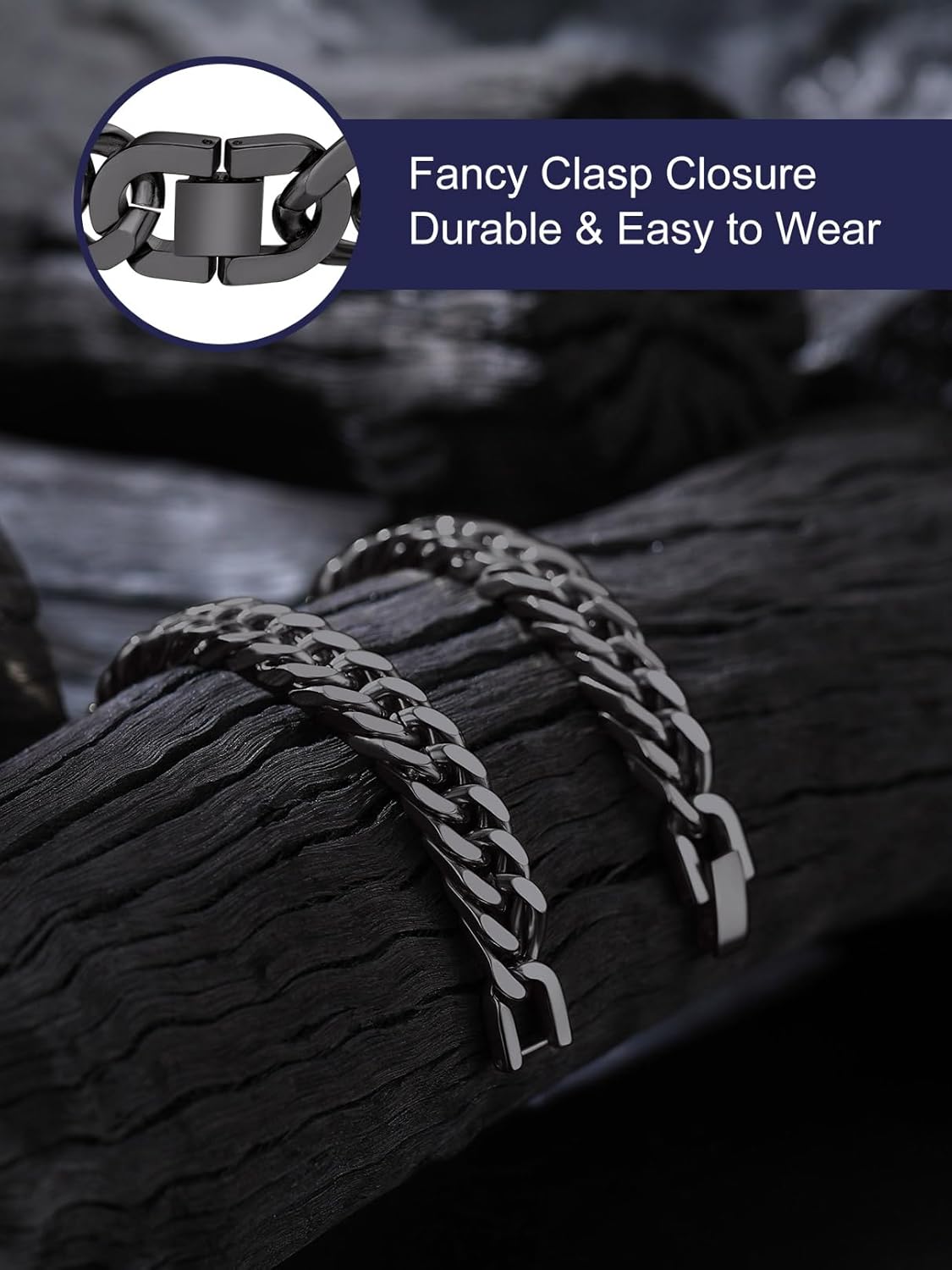 Bandmax Cuban Chain Bracelets for Men Women, Stainless Steel/Black/Gold Plated Hip Hop Chunky Miami Curb Link Wristlet Bracelet Gift for Son Grandson Husband Father - Image 3