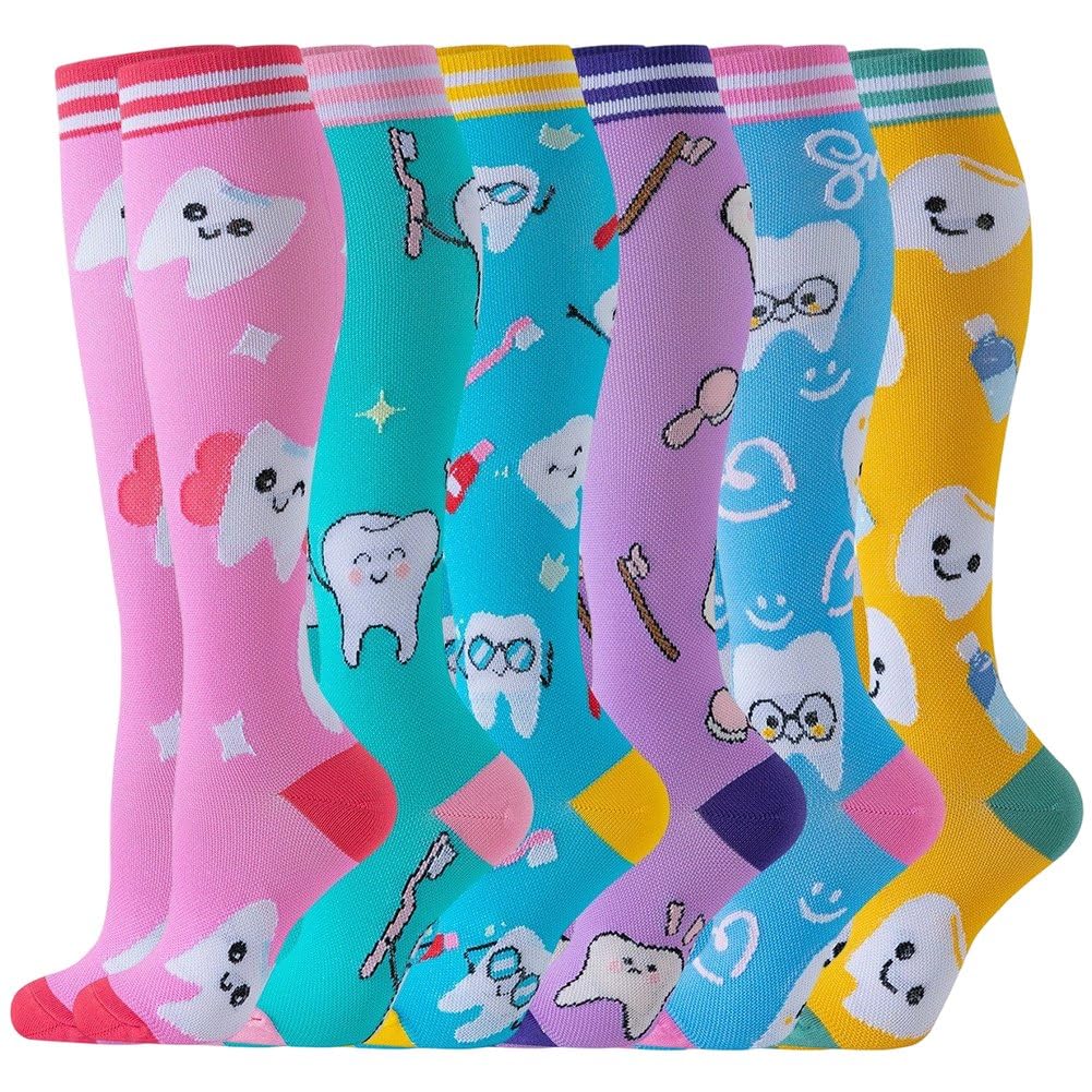 Calcetines de compresión para aliviar la fatiga con divertido diseño de dientes en lote de 6 pares