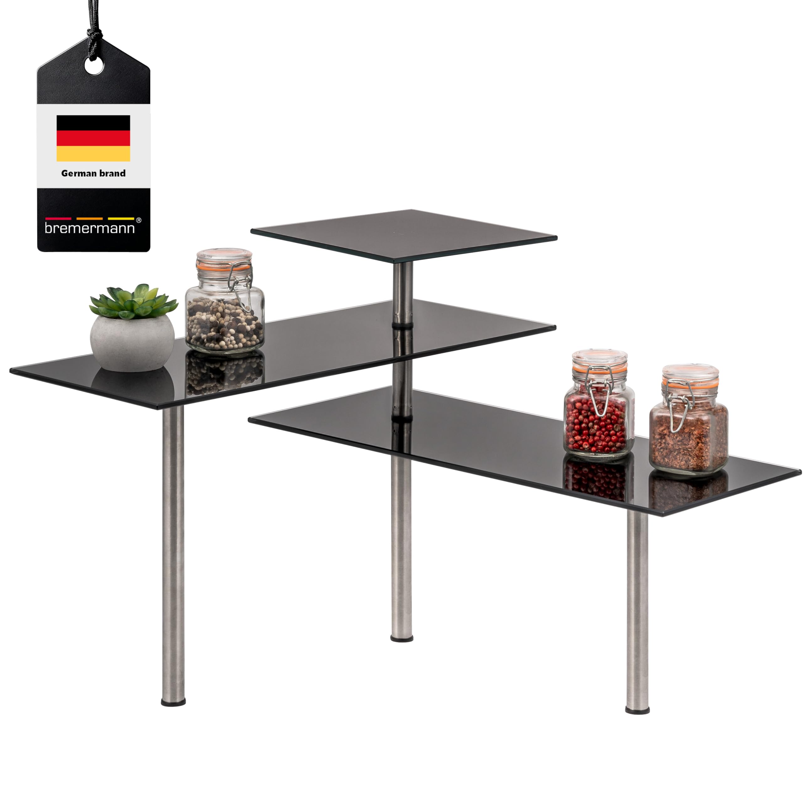 bremermann Glass Corner Shelf Kitchen Shelf Glass and Stainless Steel (Black)