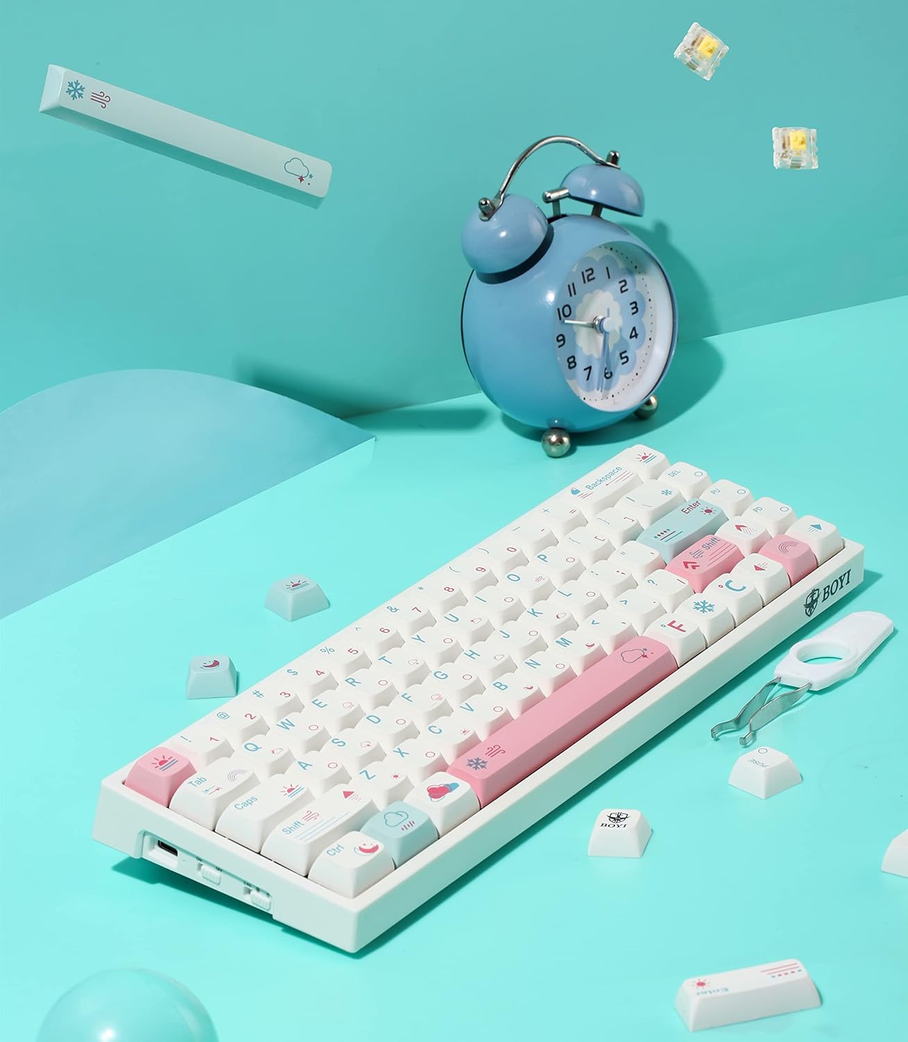 BOYI WK68 Hot Swappable RGB Mechanical Keyboard,Wireless Bluetooth 5.0/2.4G/Wired Type-C Tri-Mode PBT Sublimation Keycaps 65% Gaming Keyboard(Gateron Yellow Switch,Weather Theme XDA Keycaps)