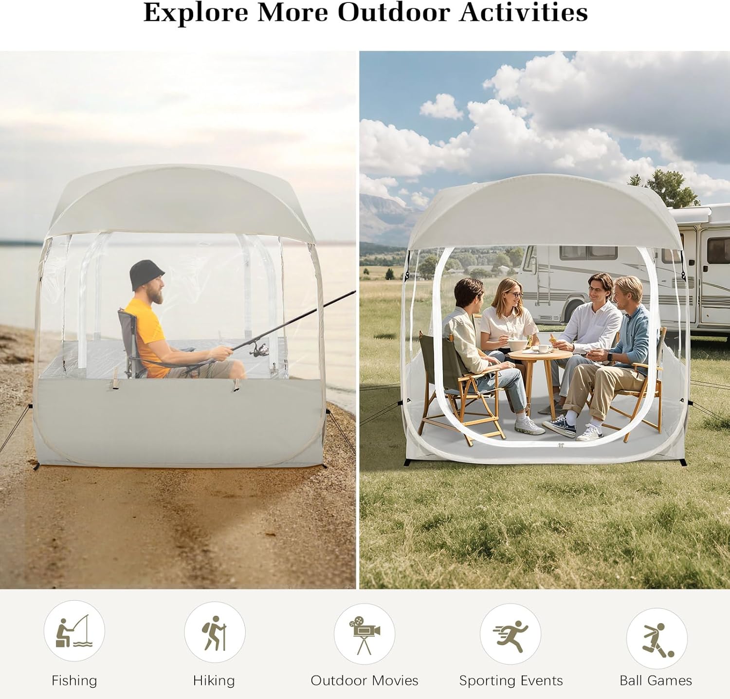 Raynesys Sports Tent, Portable & Foldable Pop Up Tents Shelter with Carry Bag, Instant Weather Proof Clear View Bubble Tent for Fishing, Camping, Watching Sports Events