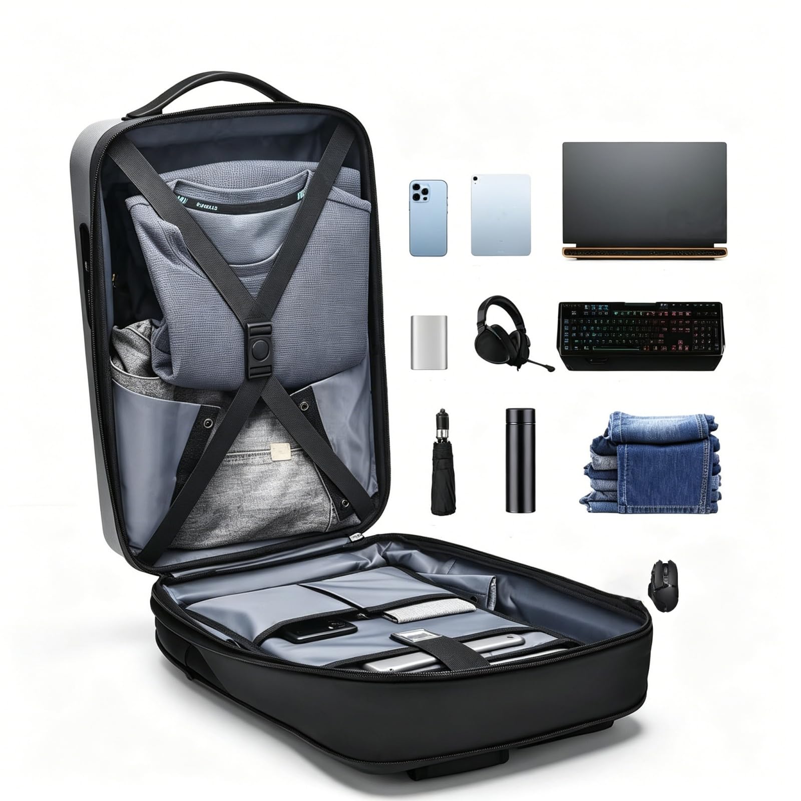 Plecak antykradzieżowy Torba USB dla mężczyzn Hardshell Laptop Pack Trip Męski plecak podróżny Hasło Blokada Torba na książki, Szary, 45x30x16cm, Biznes