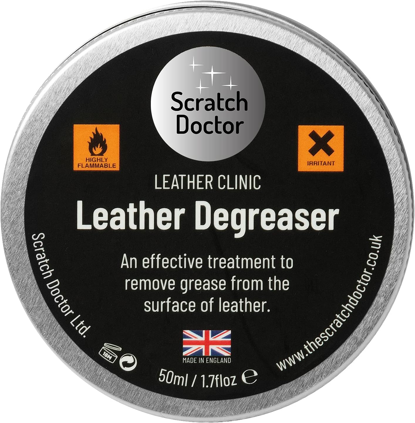 Scratch Doctor Leather Degreaser 50ml Paste Removes and Cleans Grease Oil and Stains from Leather Furniture, Sofas, Car Seats, Motorcycle Leathers, Bags