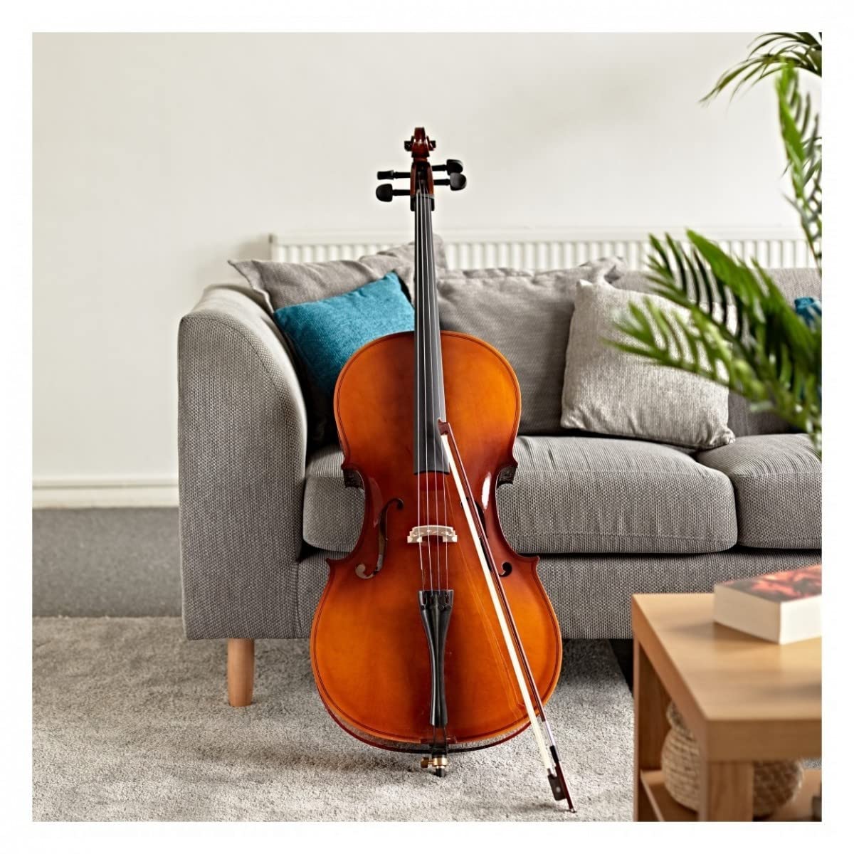 Gear4music Full Size Conjunto de violonchelo 4/4 con arco de resina y estuche - Kit para principiantes con acabado en barniz antiguo