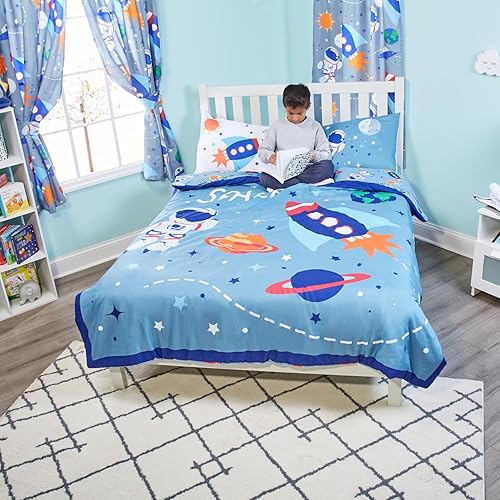 Miniatura 4 de EVERYDAY KIDS Outer Space - Edredón de cama tamaño individualmatrimonial para niños pequeños con cohete y planetas ropa de cama para niños pequeños