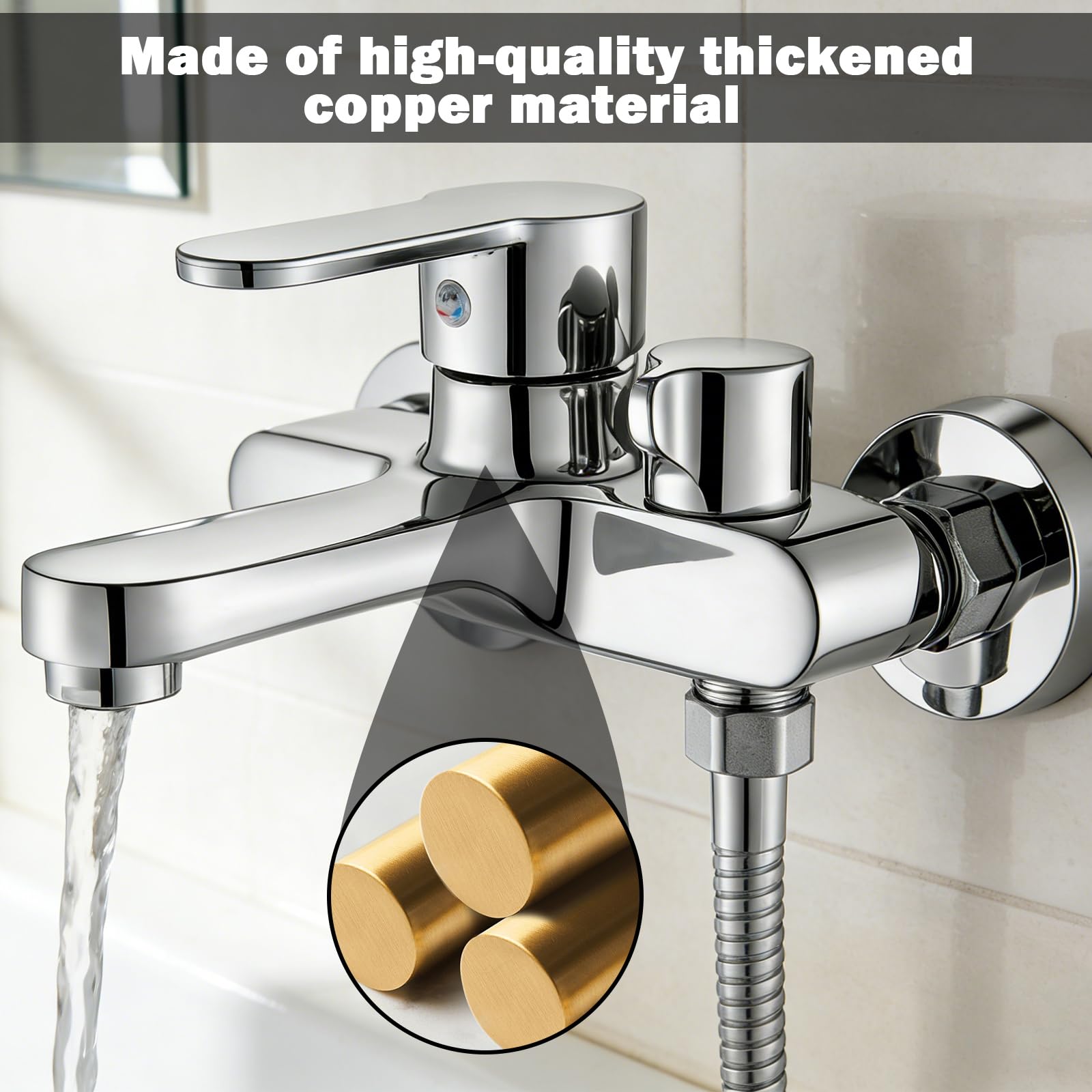 Badewannenarmatur, Wannenarmatur Mischbatterie, Wasserhahn Badewanne, Duscharmatur, Mischbatterie, 2 Auslässen, Verdickt, Brausethermostat, Chrom Aufputz Wasserhahn Für Dusche Und Wanne, Silber