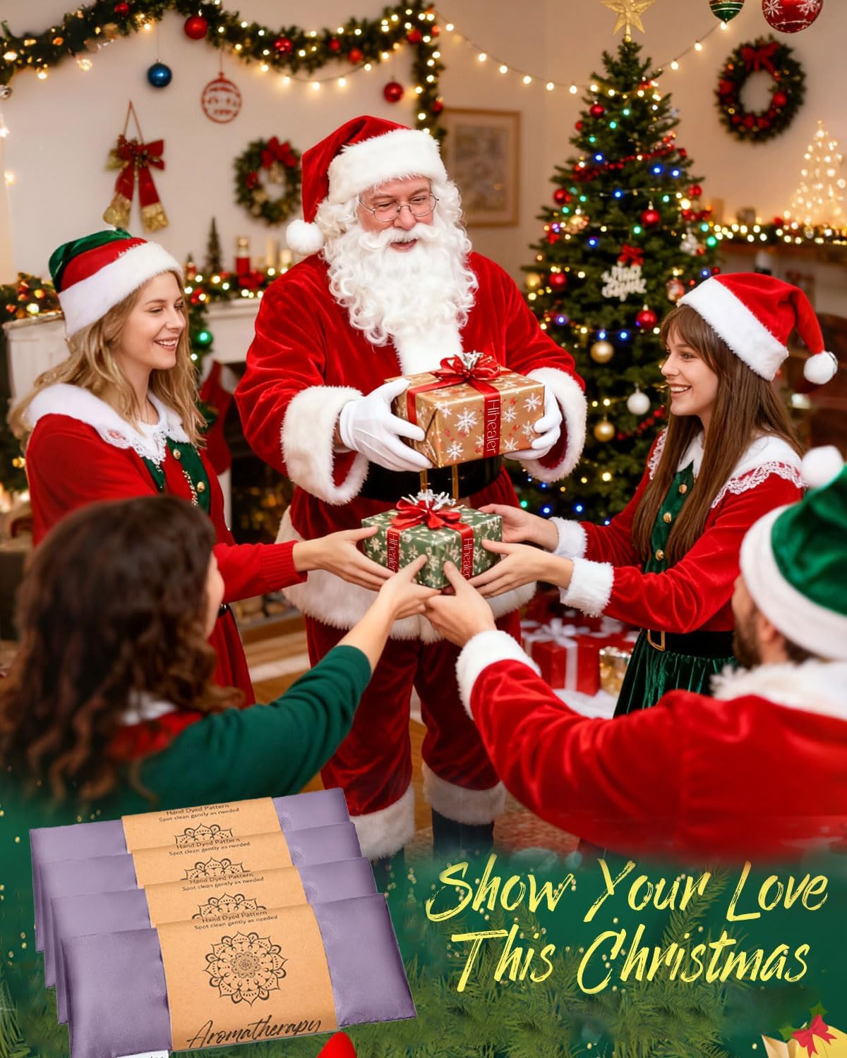 Christmas Weighted Eye Mask for Sleeping, Lavender Aromatherapy Microwave Hot Eye Mask- Moist Heat Eye Compress, Eye Pillow for Yoga, Meditation, and Headache Relief, Relaxation Xmas Gift for Women