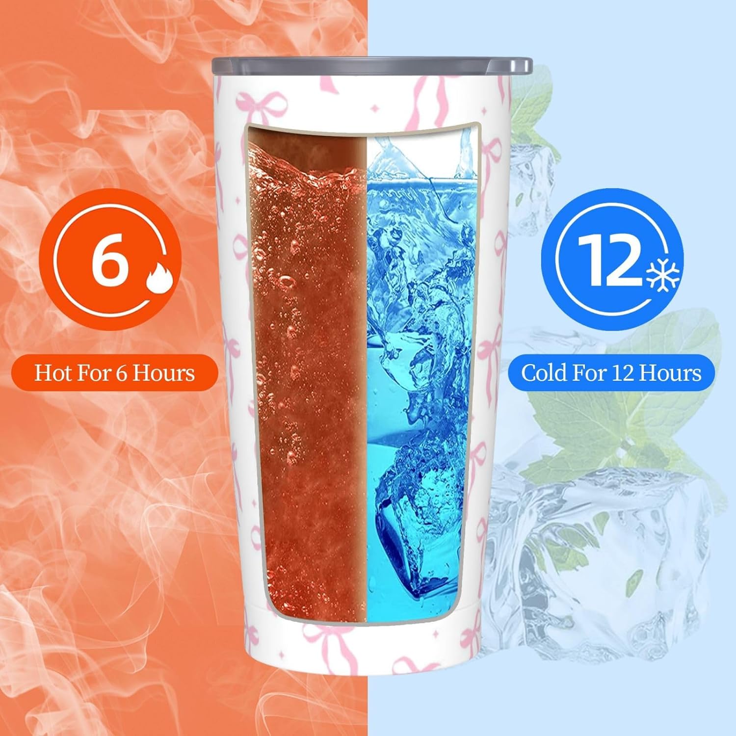 Bow Tumbler with Lid and Straw Pink 20oz Insulated Stainless Steel Cup Cute Travel Coffee Mug Water Bottle for Women Gift for Birthday Christmas - Image 6