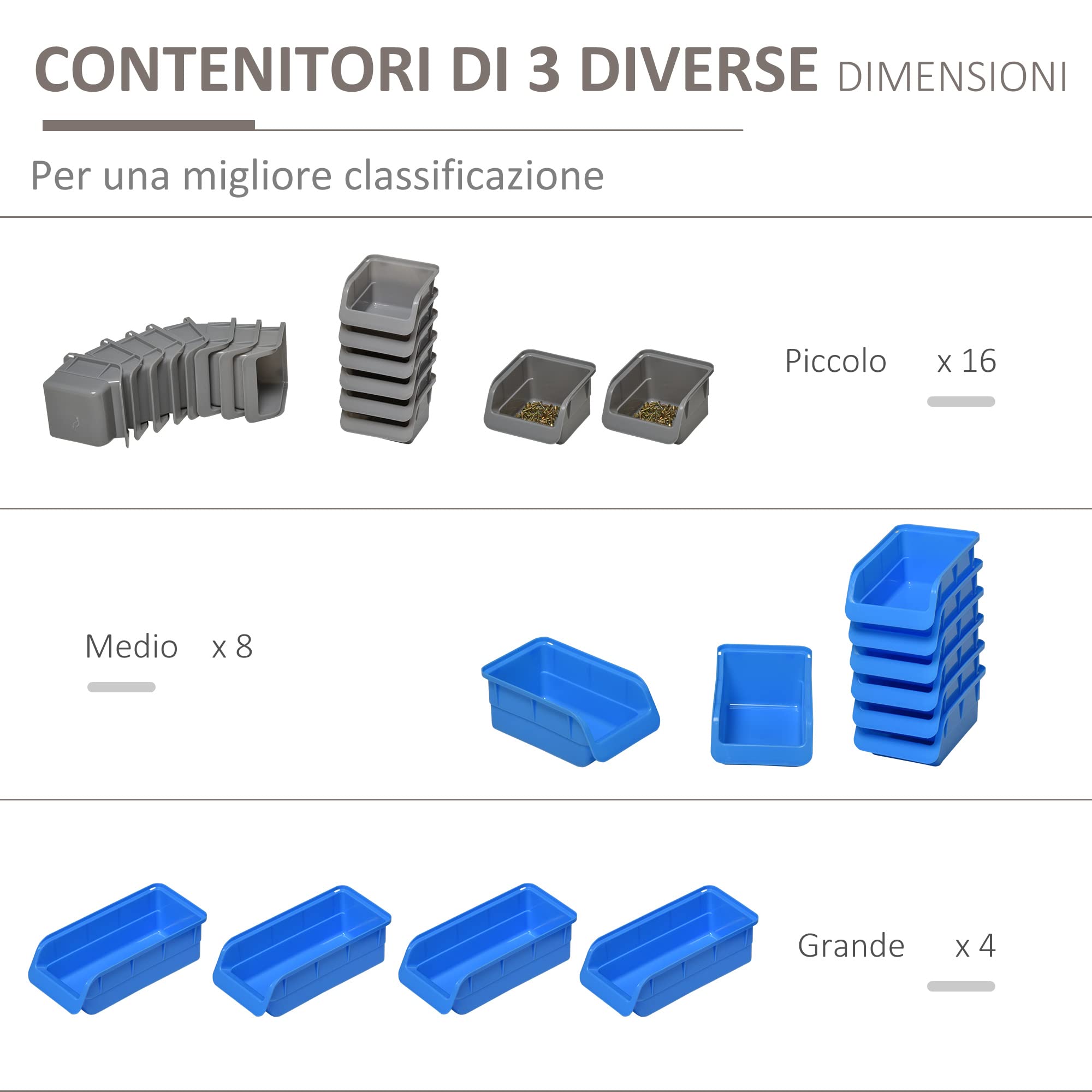 DURHAND Cassetta Portautensili da 44pz con Scatole Regolabili e Rimovibili, Montaggio a Muro, in PP Blu e Grigio, 54x22x95 cm