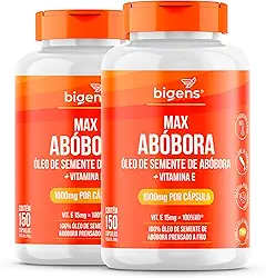 Max Abóbora, Óleo de Semente de Abóbora com Vitamina E, 1000mg, Prensado a Frio, Biogens, Kit 2x 150 cápsulas