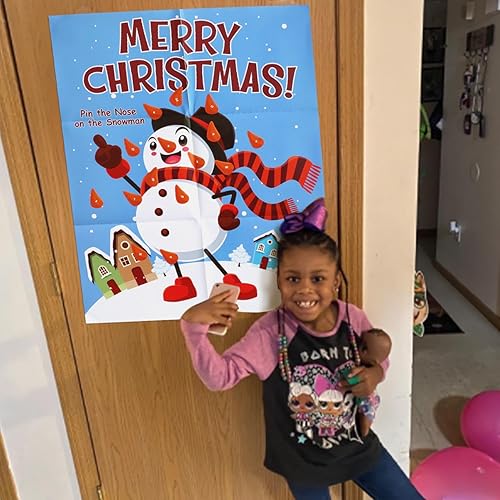 Miniatura 8 de Pin The Nose on The Snowman, juegos de fiesta de Navidad, suministros para niños, familias y grupos de adultos