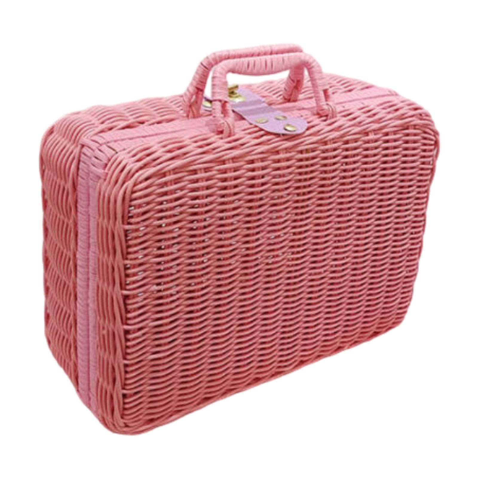 ARTISOUL® Woven Suitcase with Handle Portable Picnic Suitcase for Home Outings Desktop Pink M | Household Supplies & Cleaning | Home Organization | Storage Boxes-image-46
