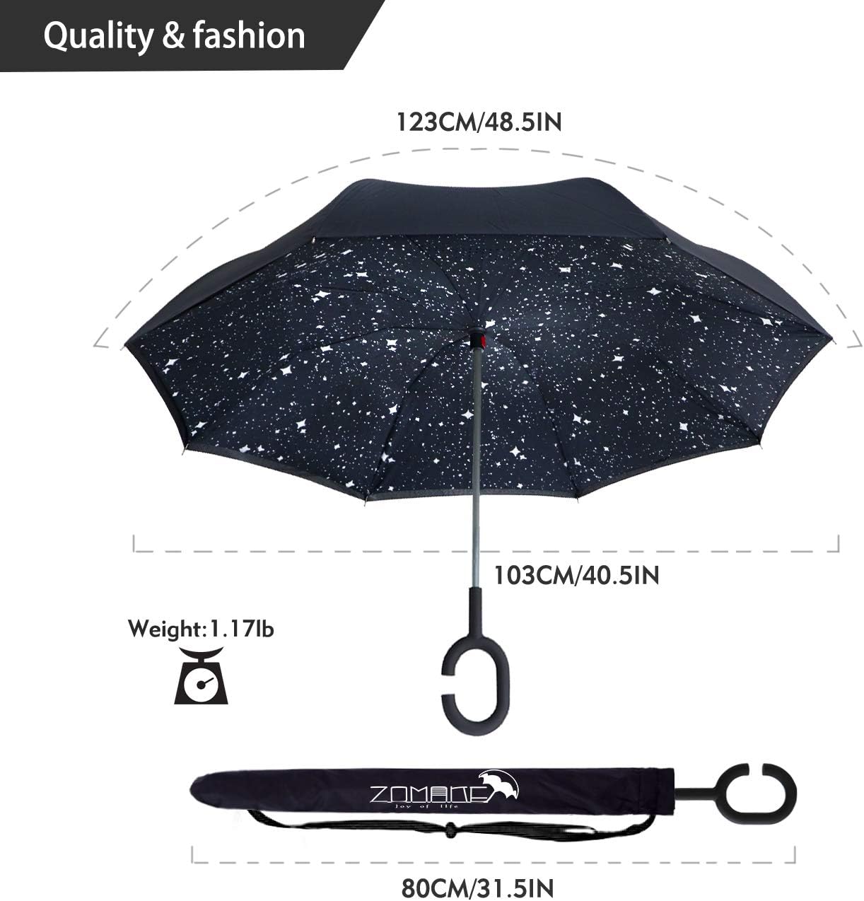 ZOMAKE Inverted Umbrella, Double Layer Reverse Umbrella Large Upside Down Umbrella with UV Protection, Windproof Inside Out Umbrella for Women with C-Shaped Handle