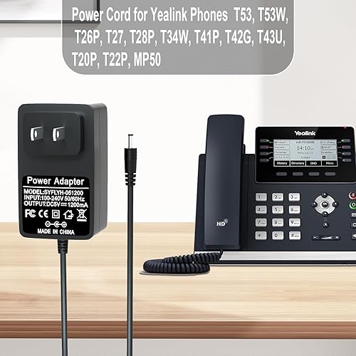 Miniatura 5 de Adaptador de corriente de 5V 1.2A para teléfonos Yealink compatible con T53, T53W, T26P, T27, T28P, T34W, T41P, T42G, T43U, T20P, T22P, MP50