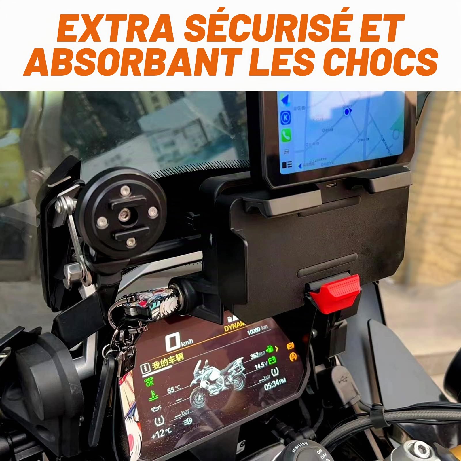 Shkalacar Support de téléphone portable pour moto, support de charge sans fil avec deux ports USB, remplacement pour BMW (nouvelle mise à niveau)