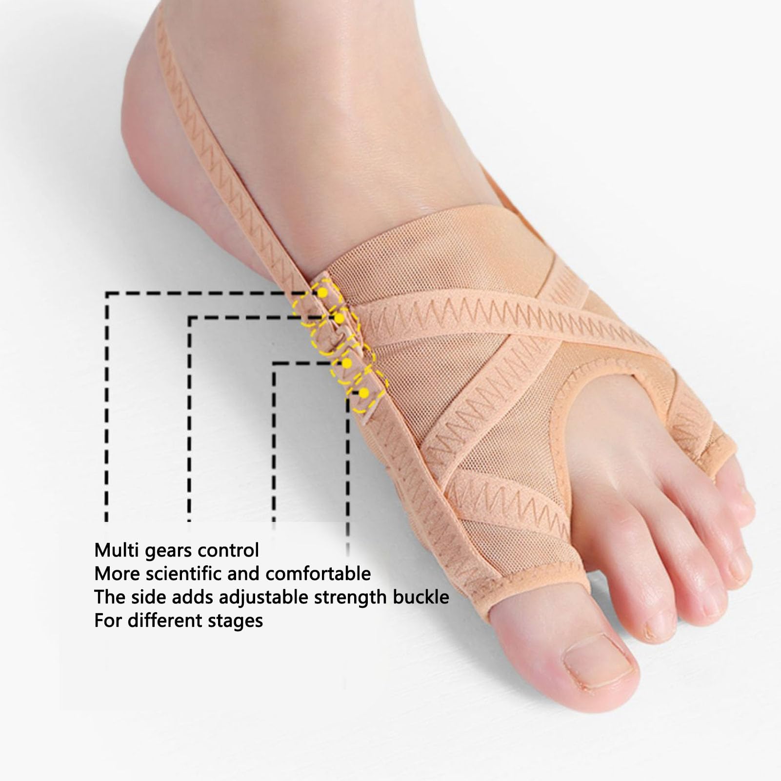 2pcs Bunion Corrector Socks, Soft Breathable Splint Separator Big Tail Toe Bunion Relief Sleeves Socks Pads for Hallux Valgus Skin Color (L)