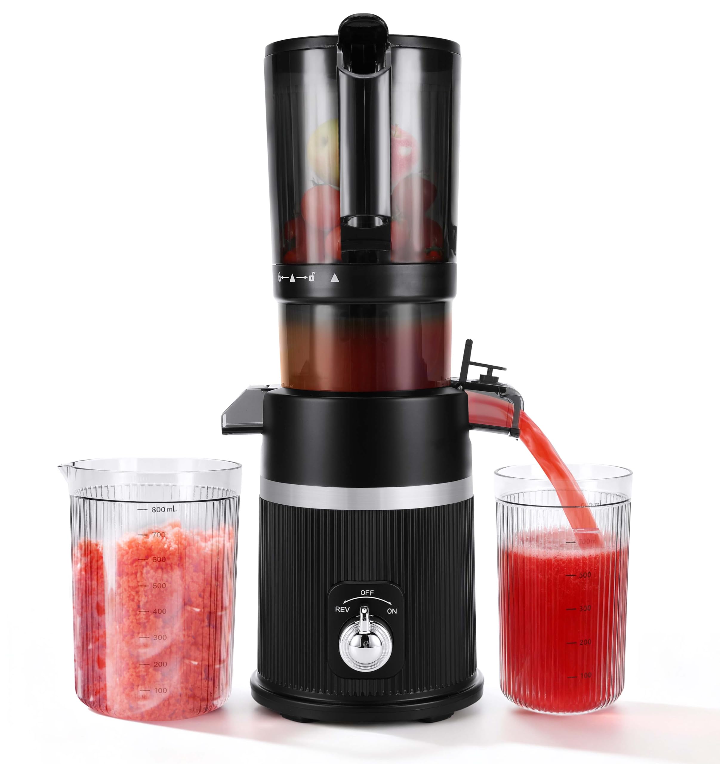 Dreamhigh® Extracteur de jus et légumes 200 W, Slow Juicer avec grande ouverture de 112 mm, centrifugeuse pressée à froid sans BPA, compatible avec fruits et légumes entiers