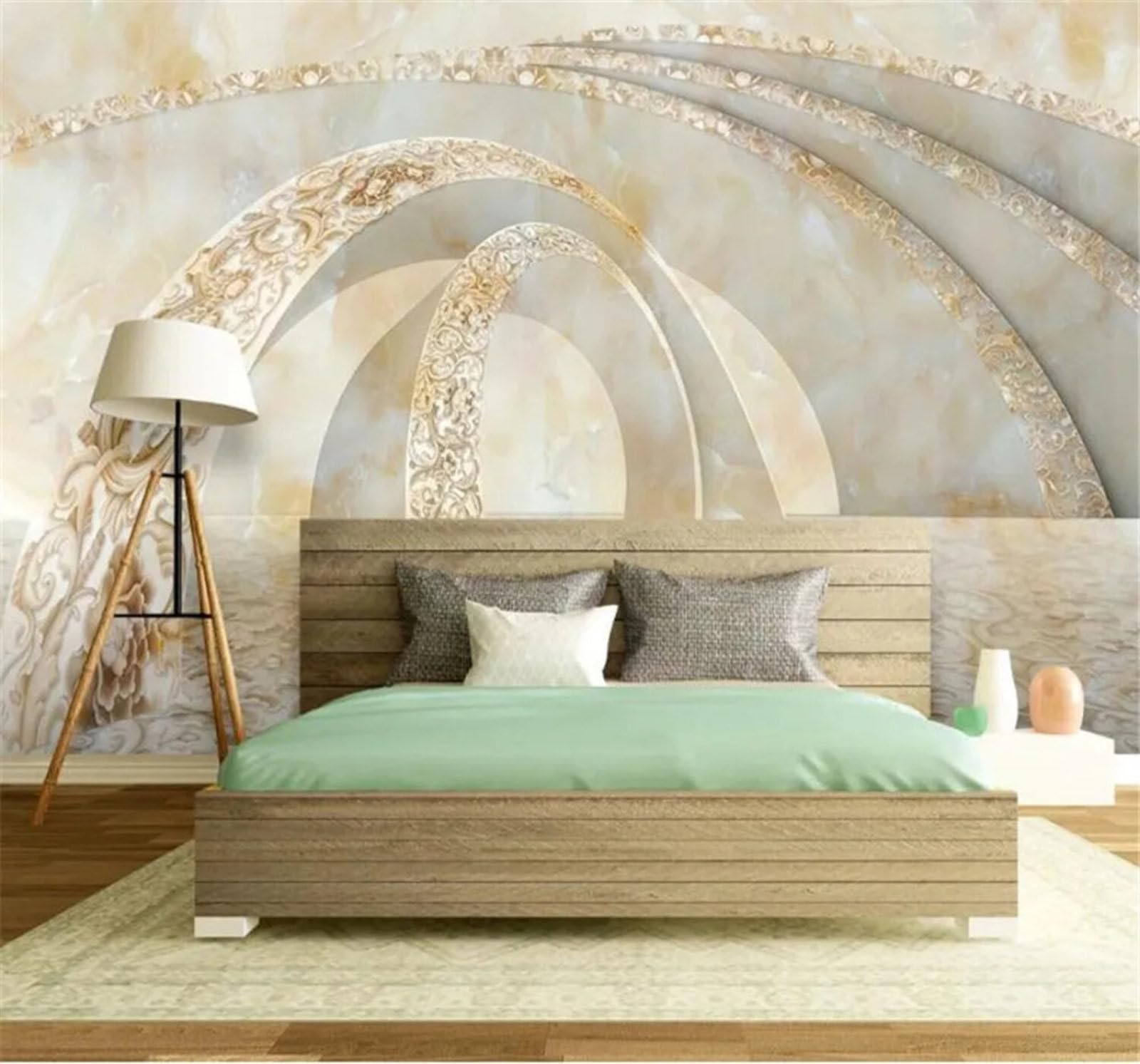 Tzxztt Abstract Creative Geometric Architecture Marble Effect Modern 3D Wallpaper Premium Textured Silk Neutral Tones Material Ideal for Living Room Bedroom-300cm×210cm