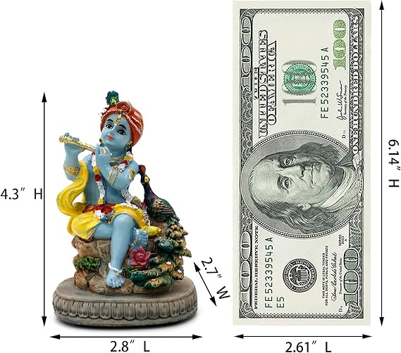 Hindu God Lord Krishna Statue - 4.3 H Indian Idol Krishna Sculpture for Home Office Mandir Temple Puja Gifts Murti Pooja Item