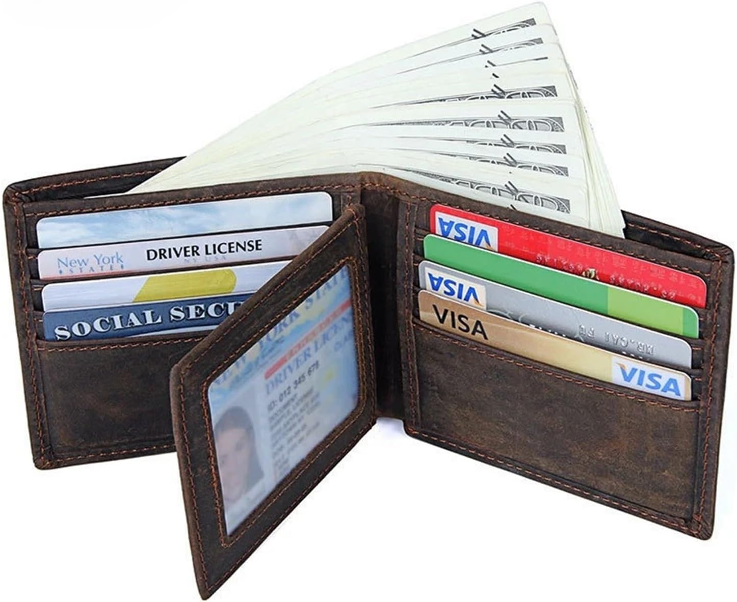 Retro Men's Wallet First Layer Crazy Horse Leather Multi-function Multi-card Slot Genuine Leather Wallets Coin Purse Dollar Clip