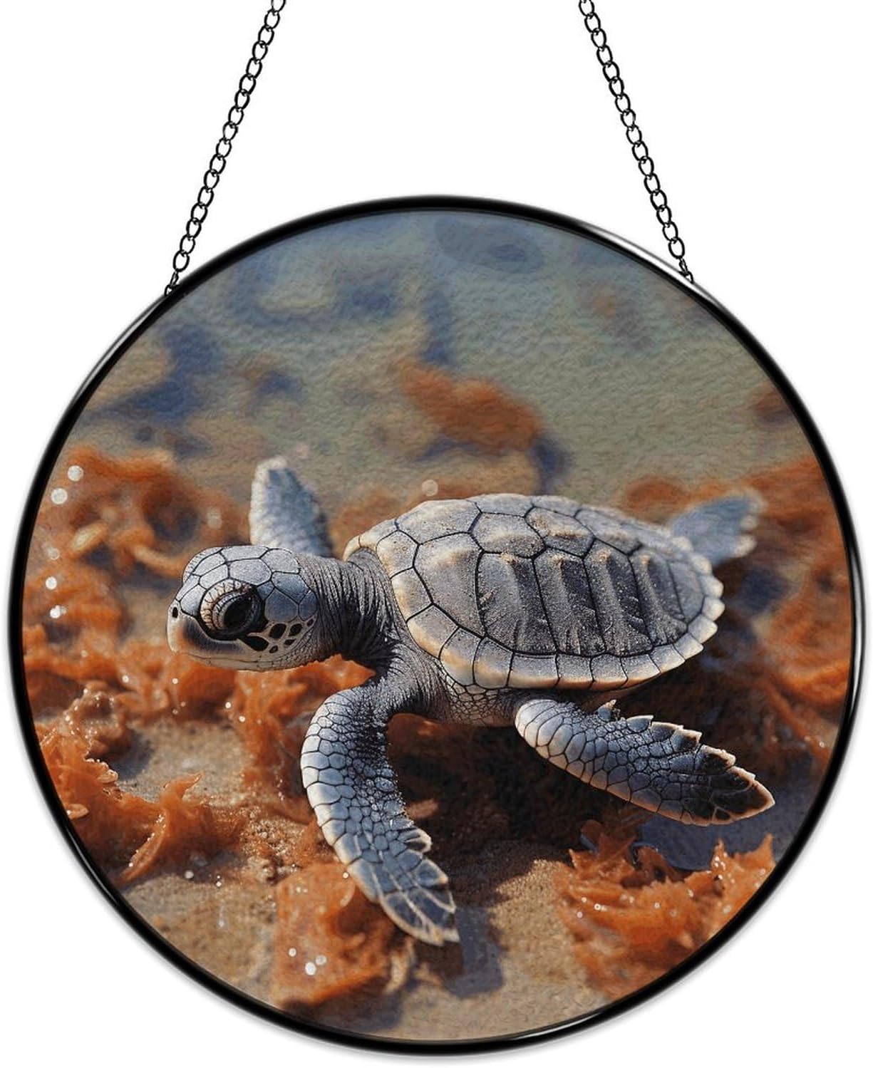 30x30cm Round Stained Glass Suncatcher for Window Hanging Decor with Chain