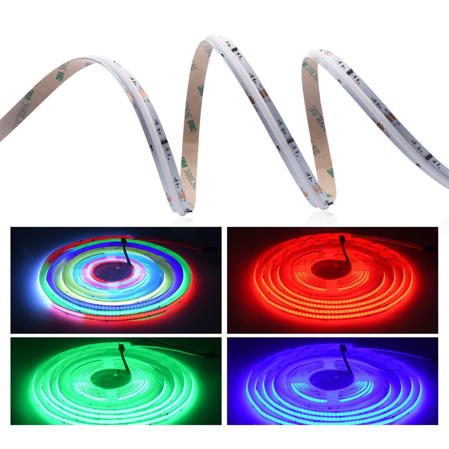 COB - Kit de tira de luz LED inteligente RGB Bluetooth, aplicación y control de voz, sincronización de música, 576 LED/M, USB DC5V, 16.4 pies para armario, TV, dormitorio, decoración de fiesta.