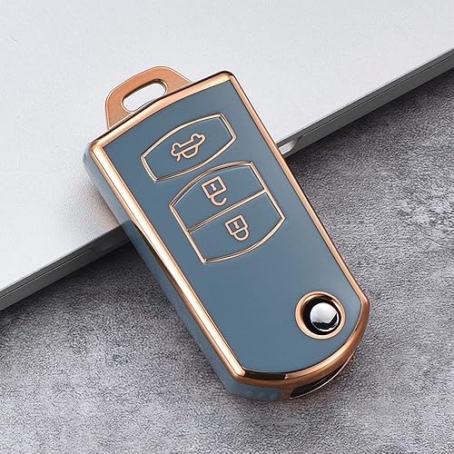 Miniatura 3 de SANRILY Golden-Edge - Funda para llavero de 3 botones con tapa para Mazda 3, 5, 6, Series CX5, CX7, CX9, RX8, MX5, protección completa, sin llave,