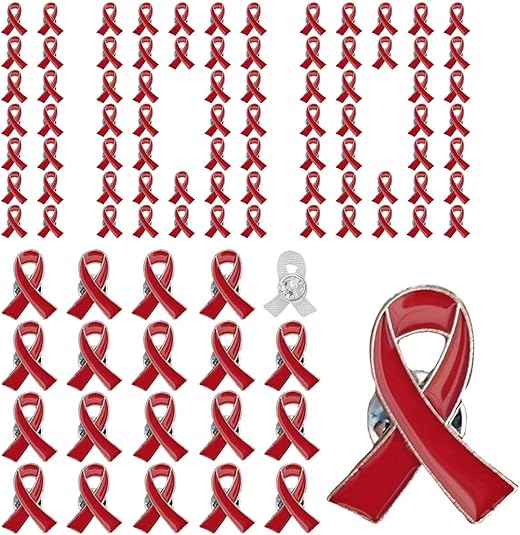 Amazon.com: Red Ribbon Pins 100 pieces Red awareness Enamel Lapel ...