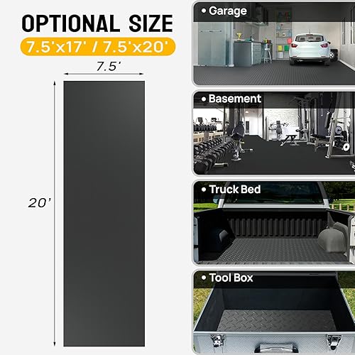 Miniatura 62 de TUFFIOM Tapete de suelo de garaje de 7.5 x 20 pies, placa de diamante gruesa de PVC, rollo de suelo para debajo del automóvil, alfombrillas