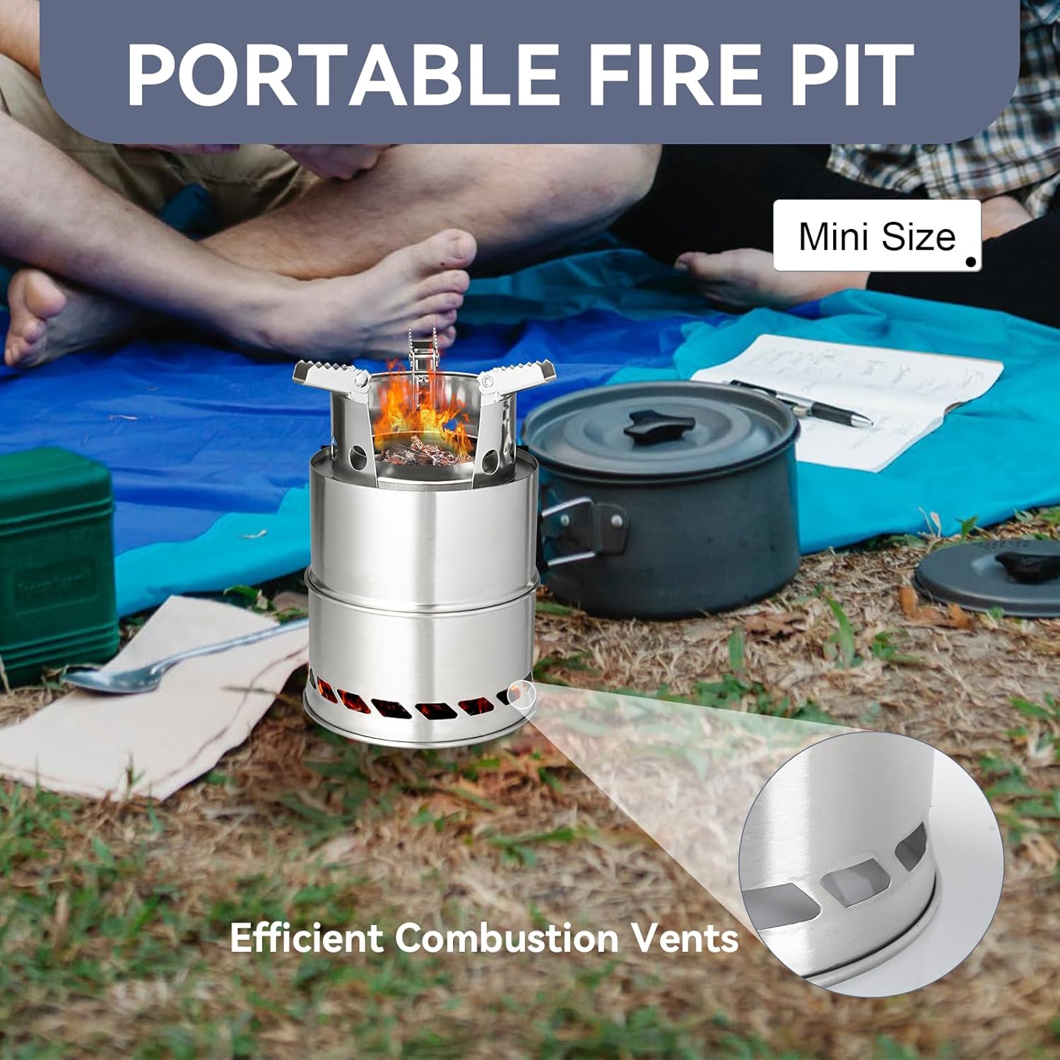 Fire Pit Smokeless Firepit 304 Stainless Steel Material - Outdoor Fire Pit Silver 5x5.5 Inches - Smokeless Firepit for Outside Outdoor Patio Camping Backyard