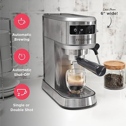 Miniatura 5 de Frigidaire Máquina de café expreso a vapor, máquina de café con espumador de leche y calentador de tazas, presión de 20 bares, tanque de agua